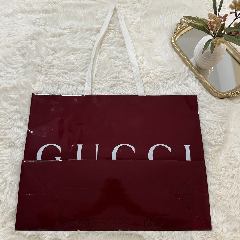 Authentic Gucci Large Empty Shopping Bag Red Luxury Gift Tote 14x19 Inches - Picture 3 of 4